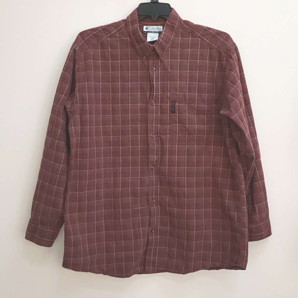 Columbia Rusty Orange Brown Plaid Button Down Shirt, Size XL